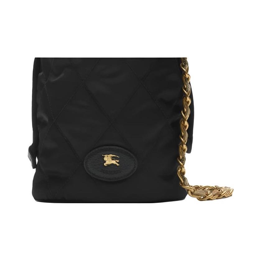 Burberry Horseshoe Drawstring Shoulder Bag With Brushed Metal Hardware Women Shoulder Bag Black 81184491