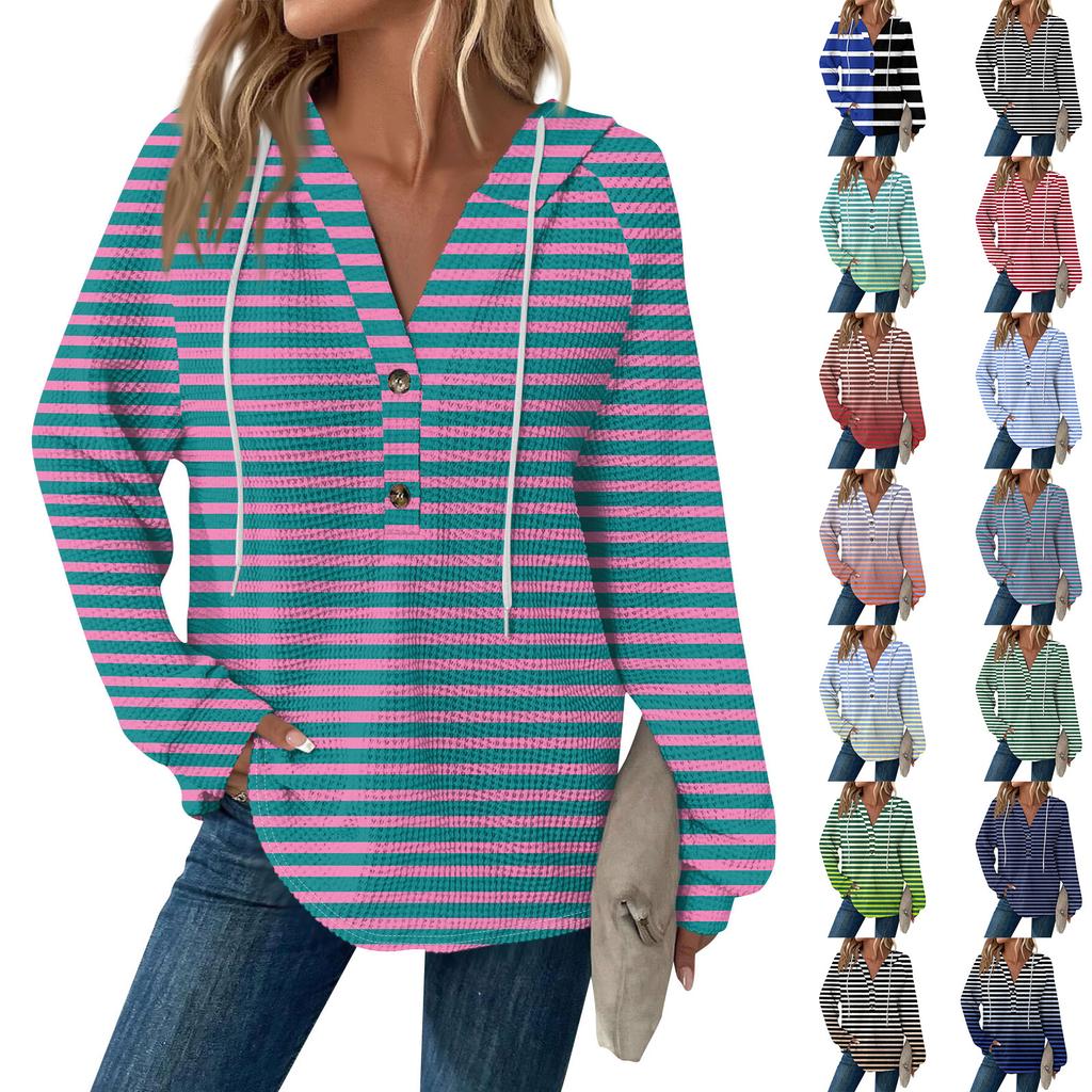 Damemote Langermet snøring V-hals med hetteknapper Uformell sweatshirt med hettetrykk