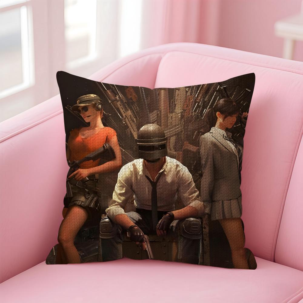 Game P-Pubg Cushion Cover Natural Linen Pillow Case Double-Sided Print Decorative Sofa Pillowcase Home Decor Gift