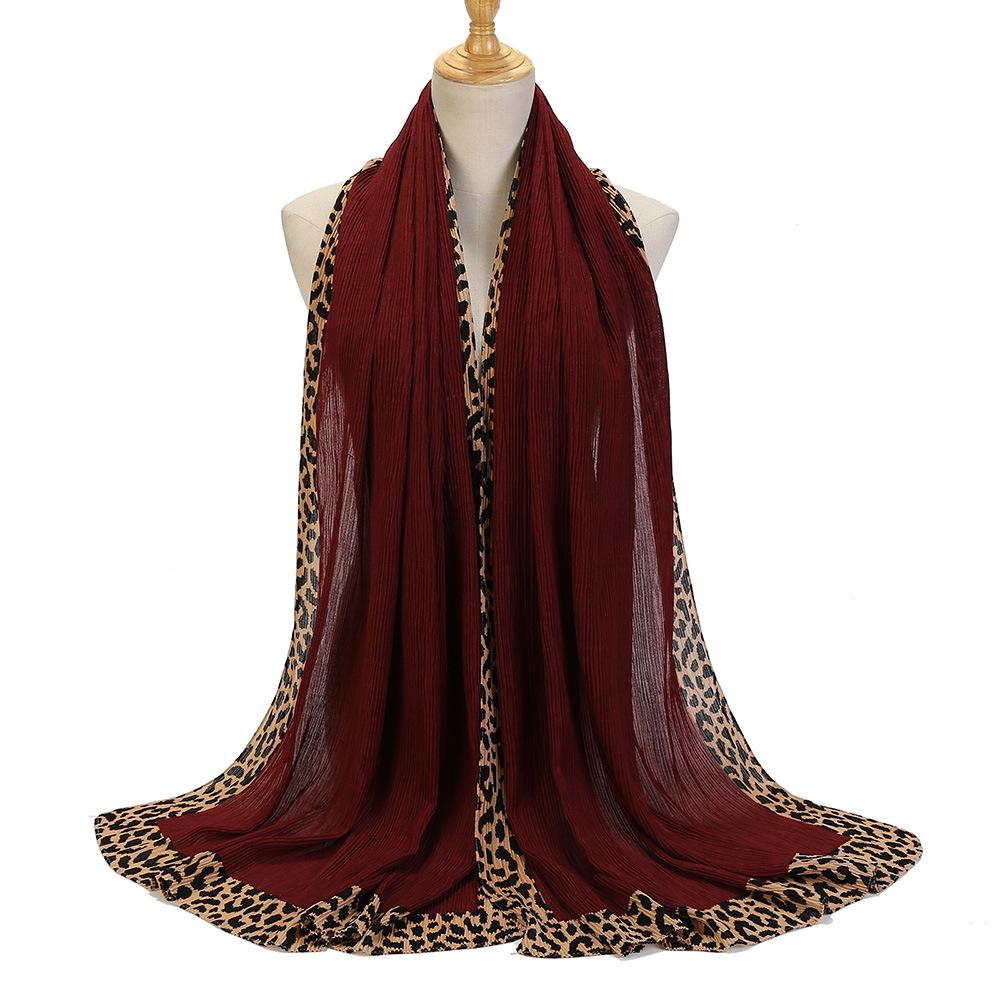 Dubaj, Malezja, szalik z nadrukiem w panterkę, zdobiony, pognieciony, damski szalik na głowę