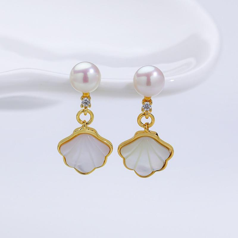 Natural Freshwater Pearl Stud Earrings S925 Sterling Silver Earrings Fritillary Zircon Pearl Earrings Light Luxury High Sense