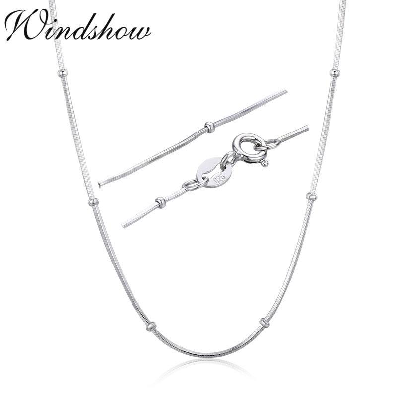 40-80Cm 0.75Mm 925 Sterling Silver Snake Beaded Chain Choker Necklaces For Women Body Jewelry Kolye Collares Collane Collier