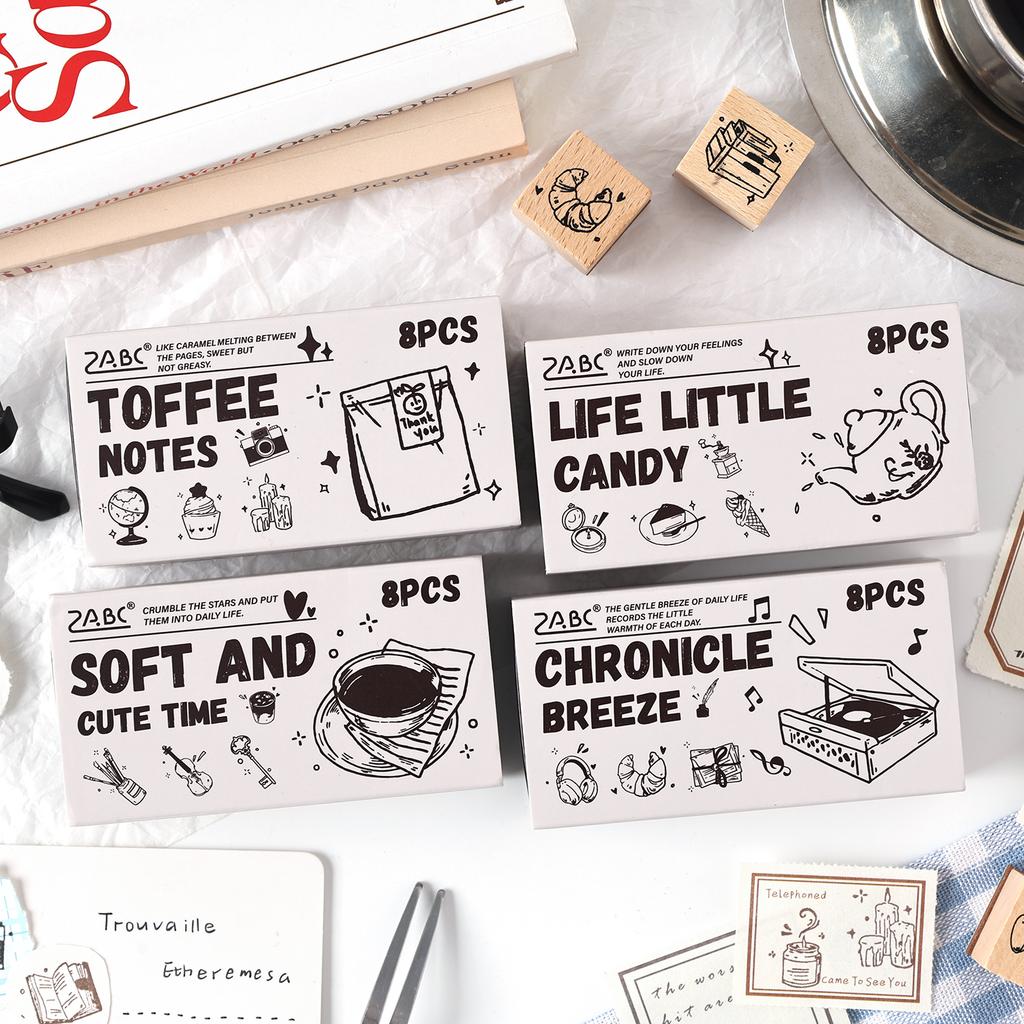 8 Pcs Vintage Cartoon Series Wooden Rubber Letter Number Symbol Stamp Set For Card Making Planner Scrapbook