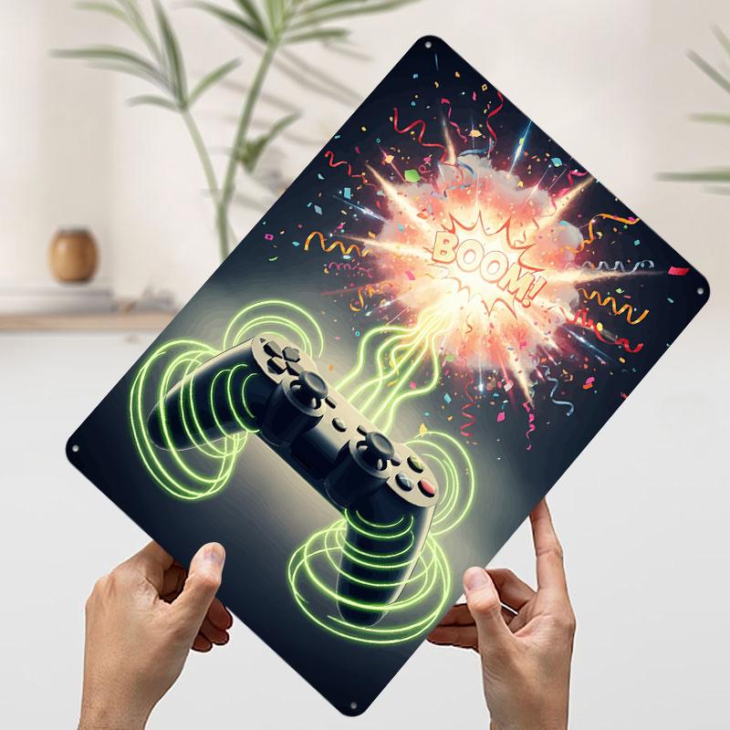 

Gaming Controller Explosion Confetti Tinplate Poster Customized Wall Art Vintage Retro Metal Signs for Decoration At Home Decor 7.9x11.8In(20x30cm)