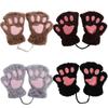 Cute Lovely Chic Fluffy Women Multi-color Plush Cat Warm Gloves Winter Bear Paw Fingerless