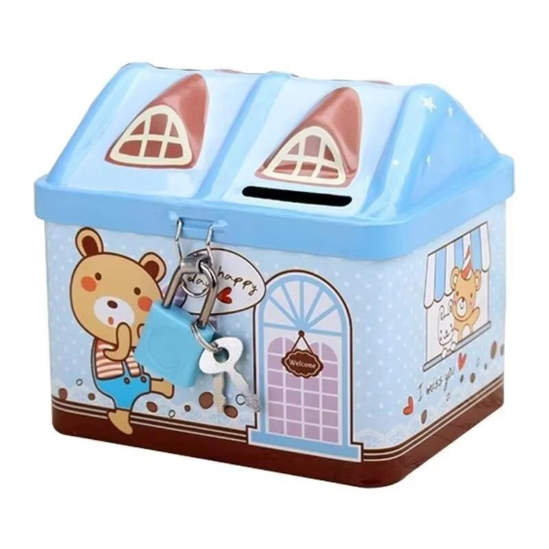 1Pc Cute Bear House Piggy Bank Box Mini Metal Bank Currency Coin Boxes For Children'S Savings Tank Birthday And Christmas Gifts