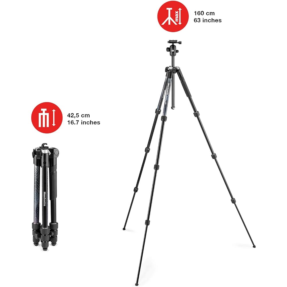 Manfrotto Element MII Aluminum Tripod, 4-Section, Black, 180° Folding, Twist Lock, Maximum Load Capacity UNI/PdR 105:2021 8 kg, DSLR Compatible, MKELM