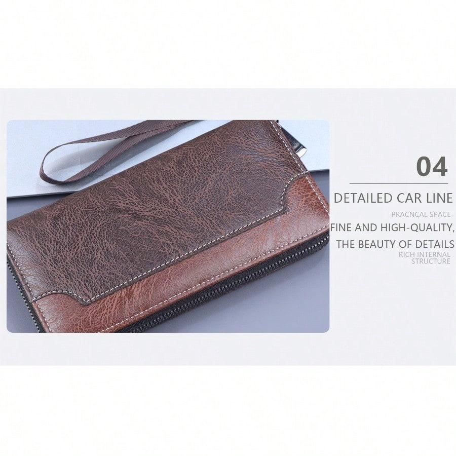 Men's Handbag Men's Zipper Clutch Bag New Splicing Long Wallet Clutch Bag Lightweight Mobile Phone Bag