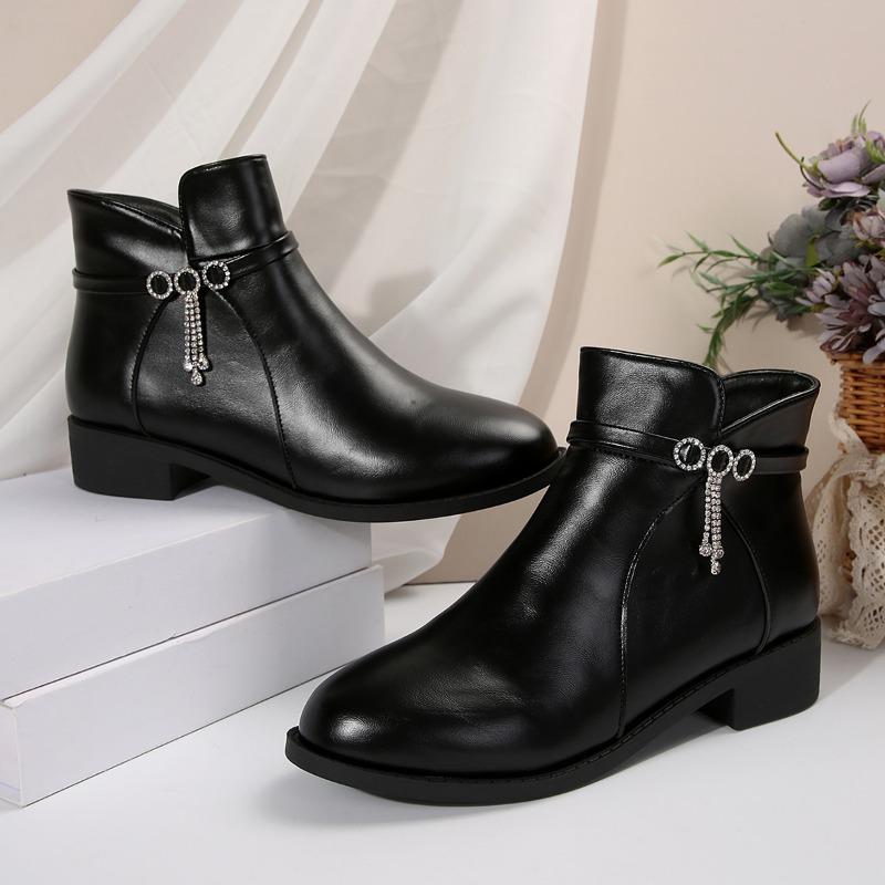 Fashion Women's Fashion Cotton Boots Winter New Round Head Side Zipper Glitter Anti-slip Wear-resistant Ankle Boots
