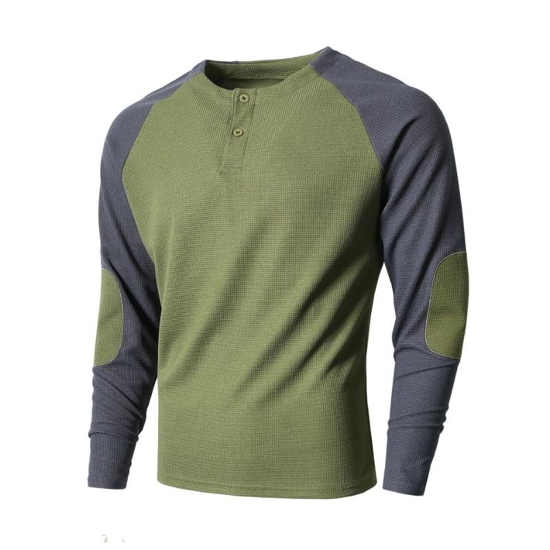 Outdoor Casual Breathable Long-sleeved Spring and Autumn Men's Tops Raglan Splicing Round Neck Waffle Guard