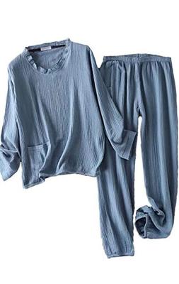Baumwollgaze Langes Bequemes Nachtwäsche für und Süßes Oberteil und Hose Größe Damen 100% Pyjamas, Ärmel, Frühling, Sommer, Herbst, Winter, Set, Atmungsaktiv,