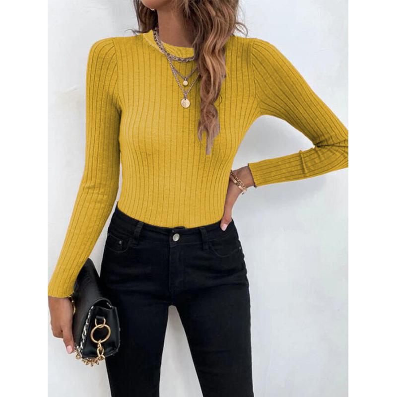 Women's Fashion Casual Fall Winter Solid Color Print Long Sleeve O-Neck Sweaters