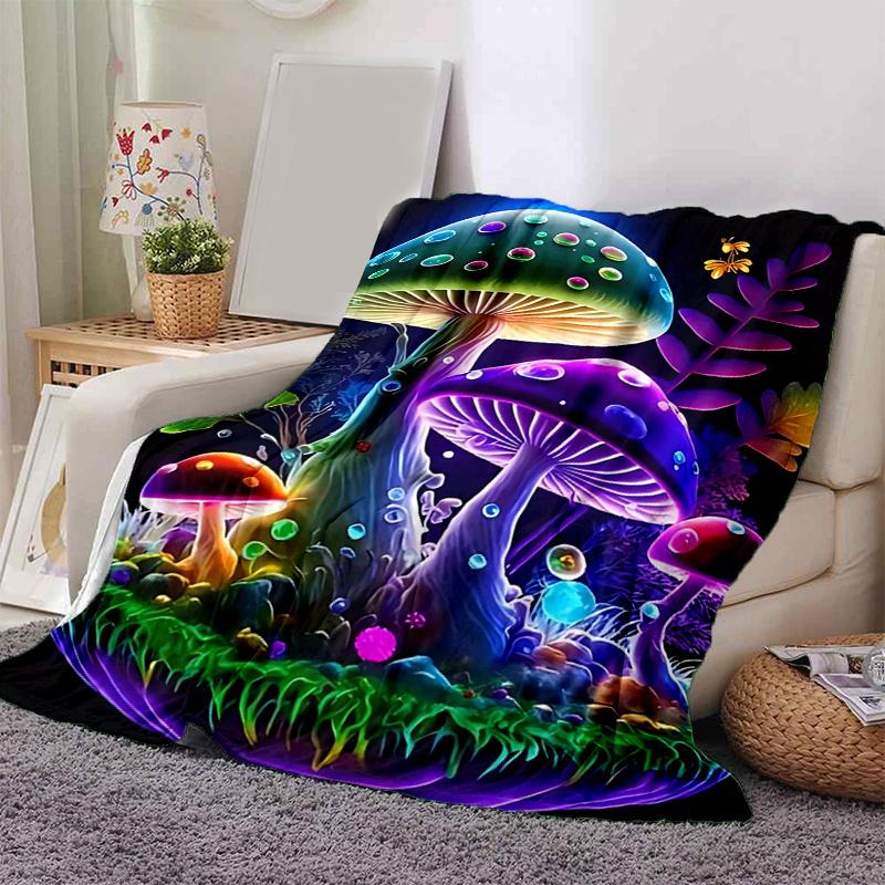1ks Barevná fantasy deka s houbami, bytová dekorace, přehoz na pohovku, venkovní deka .W085