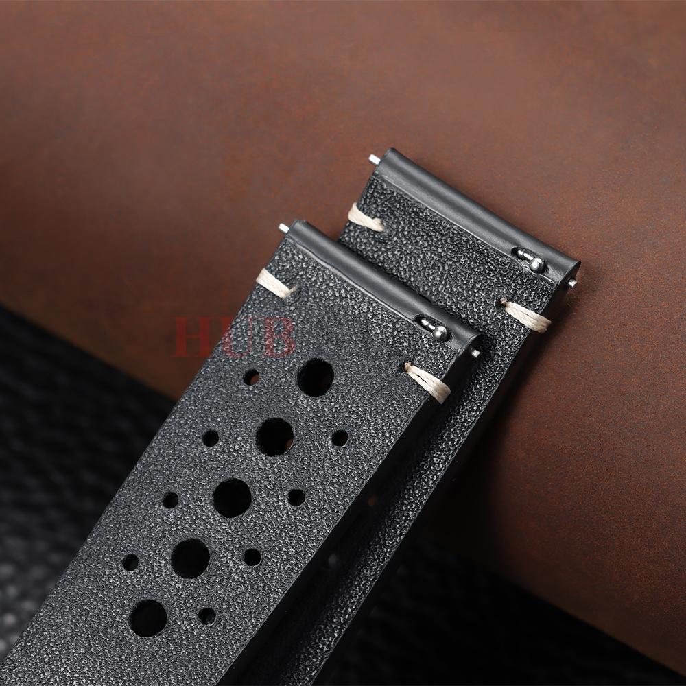 20mm 22mm Oil Wax Genuine Leather Breathable Watchband Bracelet Men Women Cowhide Wrist Watch Band Black Brown Strap Accessories