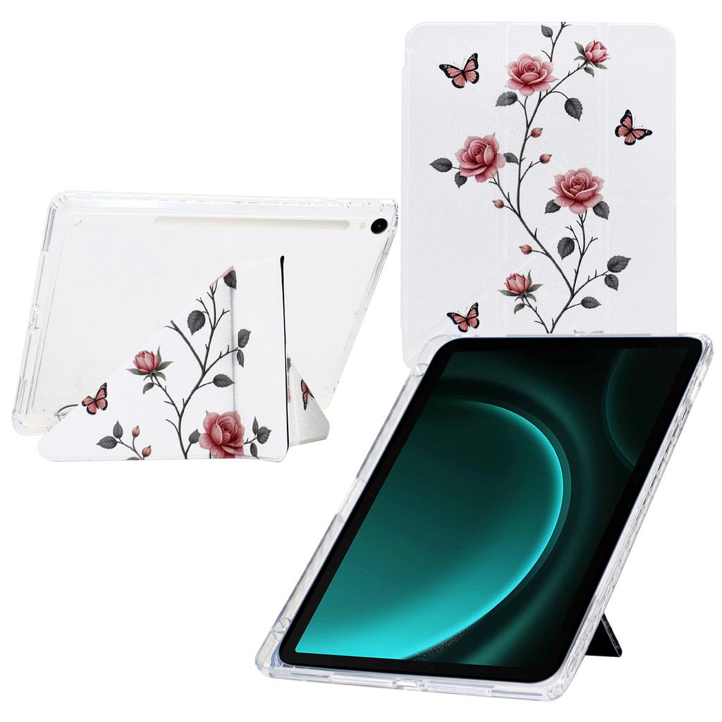 Tablet Case For Samsung Galaxy Tab S10/S10 FE/S9/S9 FE,Y-Fold Stand Pattern Print Leather+Clear Acrylic Cover with Pencil Holder