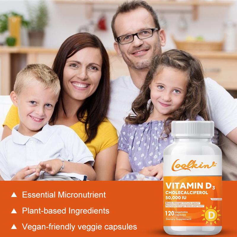 Coolkin Vitamin D3 Capsules, Vitamin D Supplement, 120 Capsules Per Pack, Easily Absorbed, Suitable for Adults