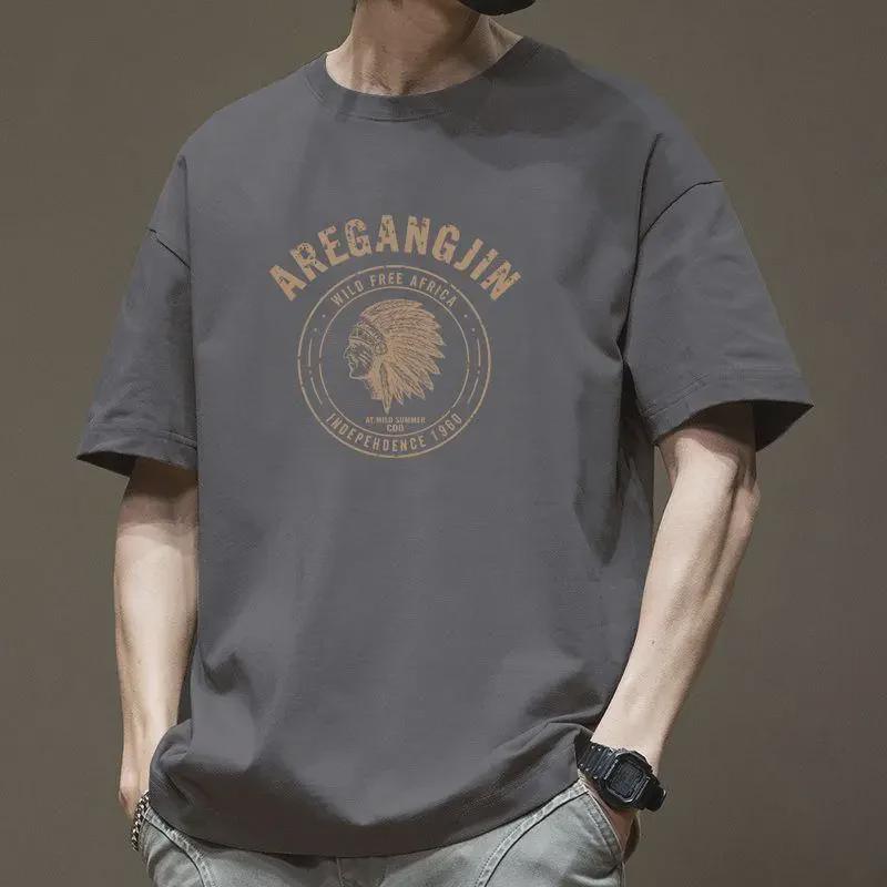 

Мужская свободная футболка из плотного хлопка с принтом и короткими рукавами M