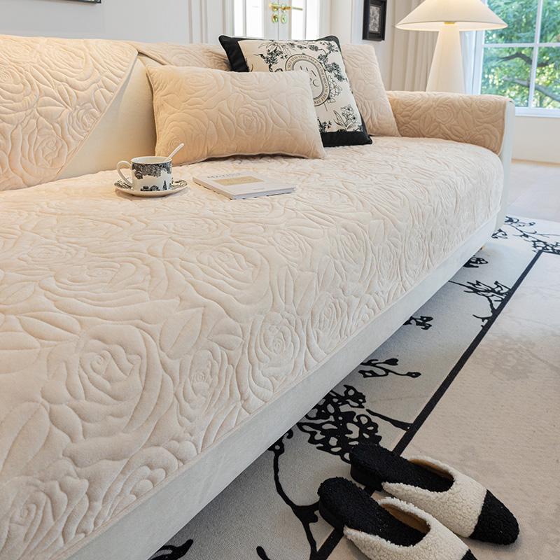 Crystal Velvet Sofa Cushion Cover Cushion  All Seasons Modern Solid Color Cotton Anti-slip Sofa Cover