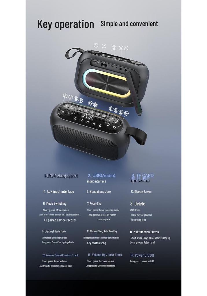 MS62110 Monster Bluetooth Outdoor Portable Speaker with Large Volume, High Sound Quality, Card Slot, USB Drive, and Subwoofer.