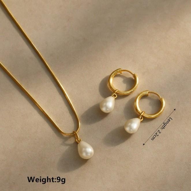 Luxury Pearl Choker Necklace and Earring Set Simple Versatile Fashion Elegant Two Piece