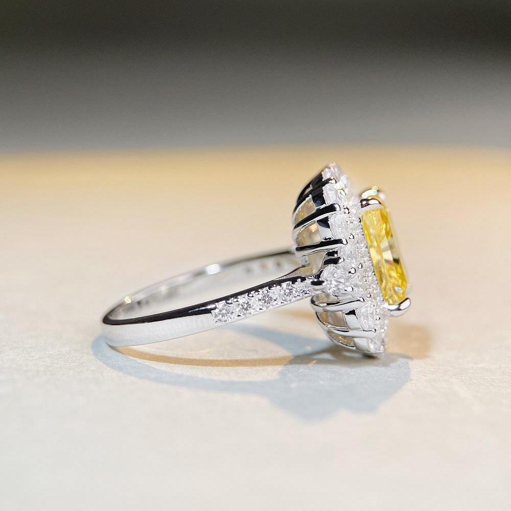 S925 Sterling Silver Radiant Cut Yellow Diamond Ring for Women – High-End Square Design, Cross-Border Bestseller