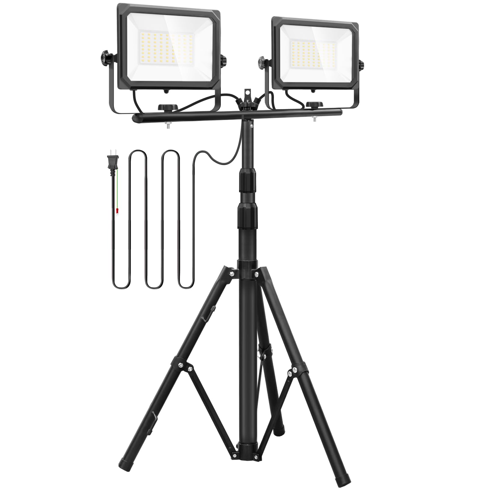 

Akitoe LED Floodlight, Work Light, 100W, 16000LM, High Brightness, Tripod Stand Light, 100V, 5M Cord, Grounded Plug, 180° Wide Angle, Daylight