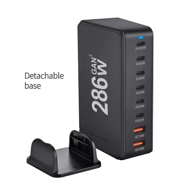 286W Gan Charge Fast 3.0 USB Type C Fast Charger Mobile 8-port USB Type C PD Charger Convenient To Carry Tablet Charger