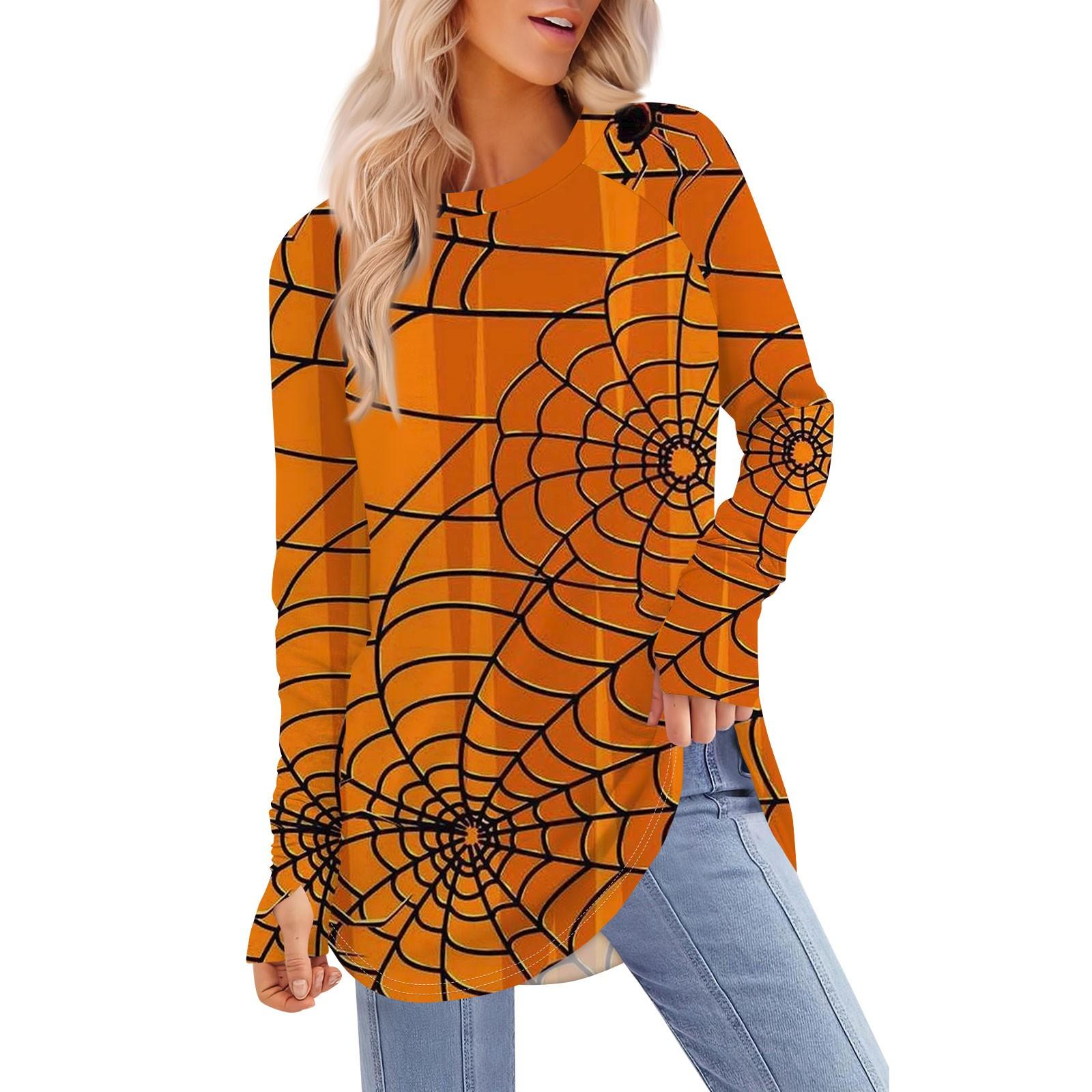 

Женская футболка с принтом Хэллоуина, с круглым вырезом, свободная, с длинным рукавом, средней длины, с отсутствующим большим пальцем L оранжевый