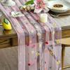 Champagne Embroidery Daisy Spring Summer Table Runner Florals Seasonal Easter Tulle Table Runner Holiday Kitchen Dining Table
