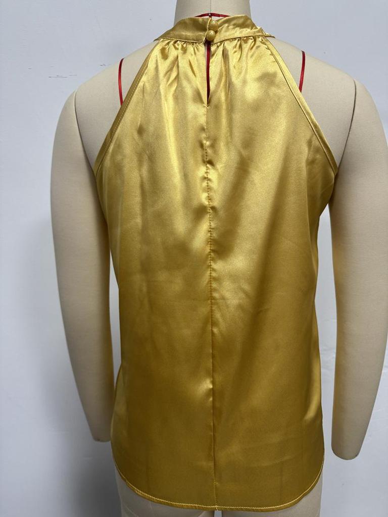Autumn Satin Solid Color Off-the-Shoulder Halter Top for Women