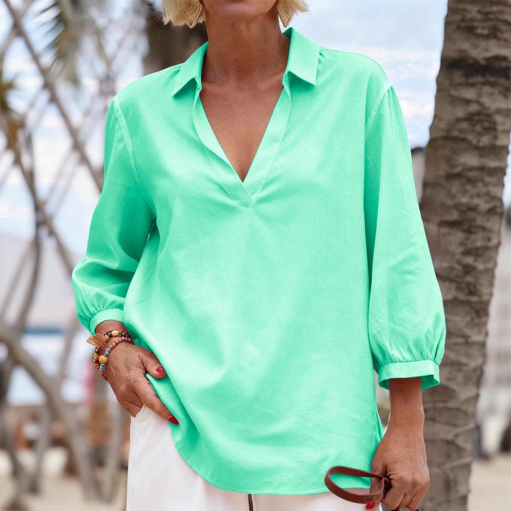 2025 New Women's Long-sleeved Shirt Collar Door Tube Regular Solid Color Multi-color Women's Top Shirt