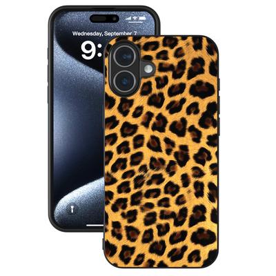 For iPhone 16 Plus Case Leopard Print Leather+TPU Phone Cover