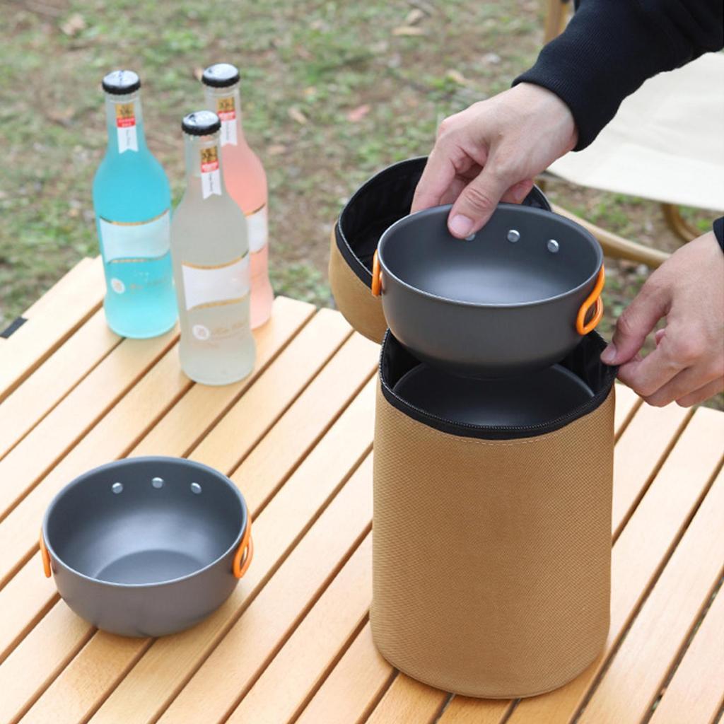 Camping Bowl Bag Waterproof Portable Divided Zippered Dishes Container Camping Travel Tableware Storage Bag For Hiking Barbecue