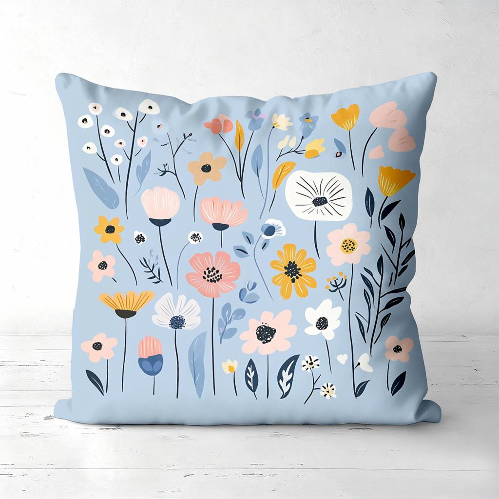 Floral Patterned Blue Cushions For Home Decor Polyester Pillowcase, Sofa Decorative Cushion Cov Headboard Pillow