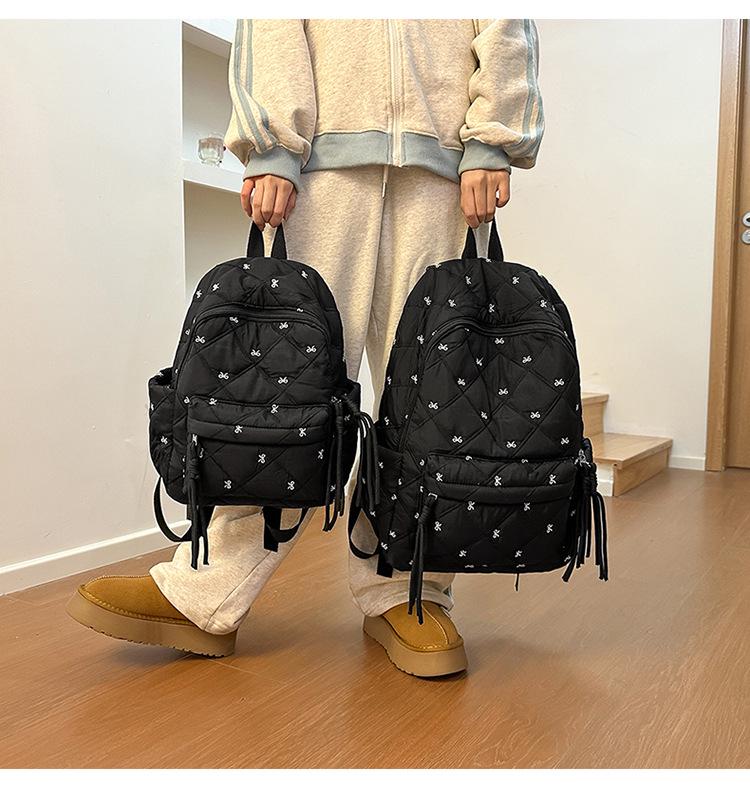 Korean-style Large Capacity Backpack with Cute Bow Embroidery for Female College Students