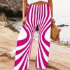 Damen Sommer Strand Weite Hosen Blumenmuster Elastisch Hoher Bund Lockerer Schnitt Lässig Urlaub Palazzo Hosen