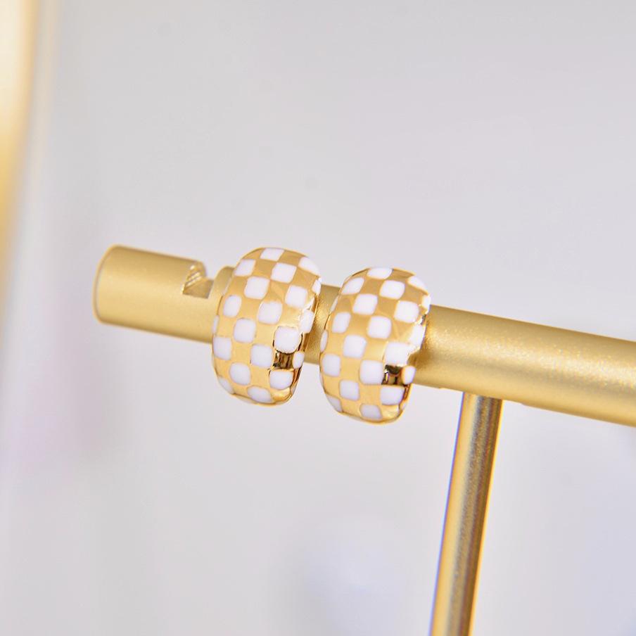 

Модные серьги-пусеты в клетку из стерлингового серебра 925 пробы с золотым покрытием для женщин S925 Silver