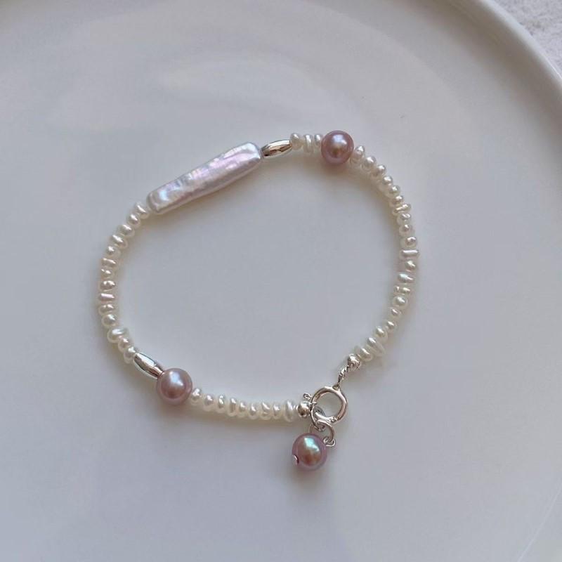 Small Particle Special-Shaped Flat Piece Freshwater Pearl Necklace Temperament Fashionable Baroque Silver Bar Freshwater Pearl Bracelet Set