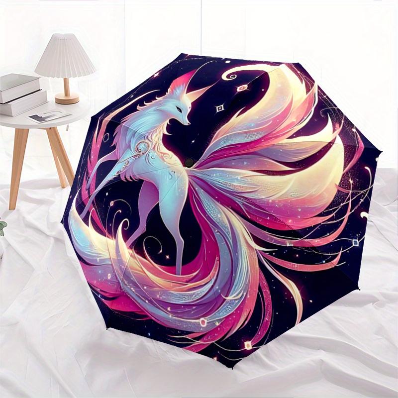 1pc The Beautiful Nine Tailed Fox Automatic Opening and Closing Umbrella - Lightweight 3-Fold Design, Suitable for Fans, Travel, Daily Use -