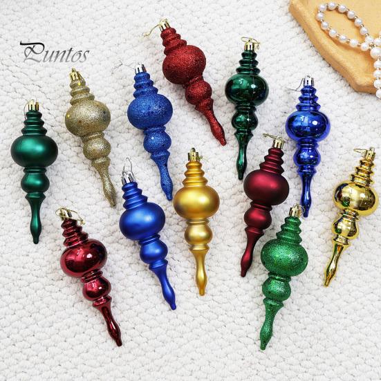 Vintage Style Gourd Ornaments 6 Pcs Finial Drop Christmas Ornament, Glitter Shatterproof Plastic Matte Texture Tree Decoration for Holiday Hanging
