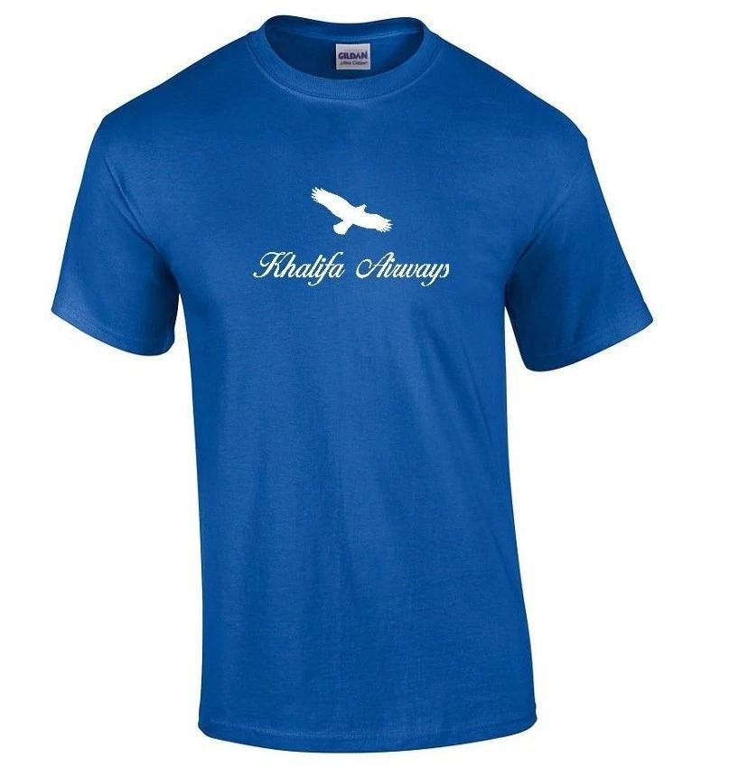 Khalifa Airways White Logo Algerian Aviation Airline Royal Blue Cotton T-Shirt 2XL