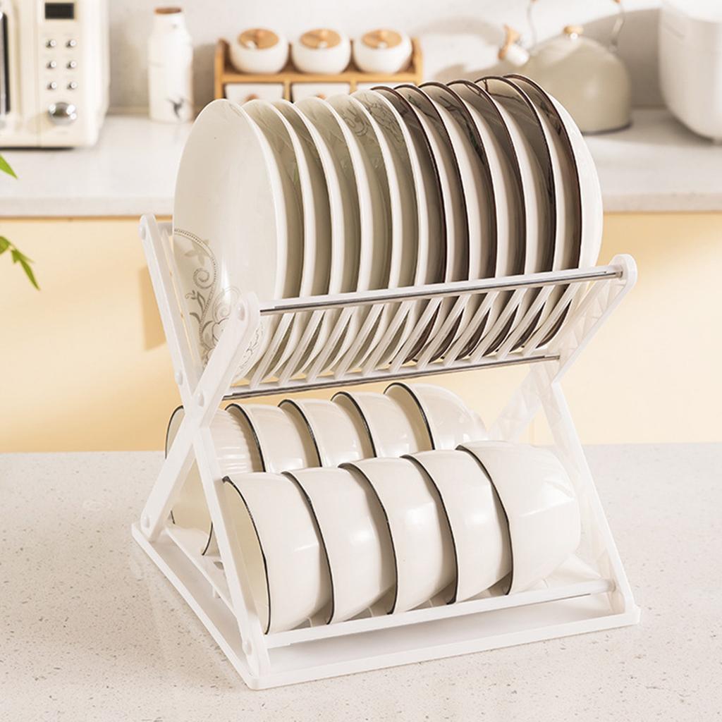 Double Layer Bowl Rack Multifunctional Dish Drying Rack Stainless Steel Dish Drainer for Kitchen Counter