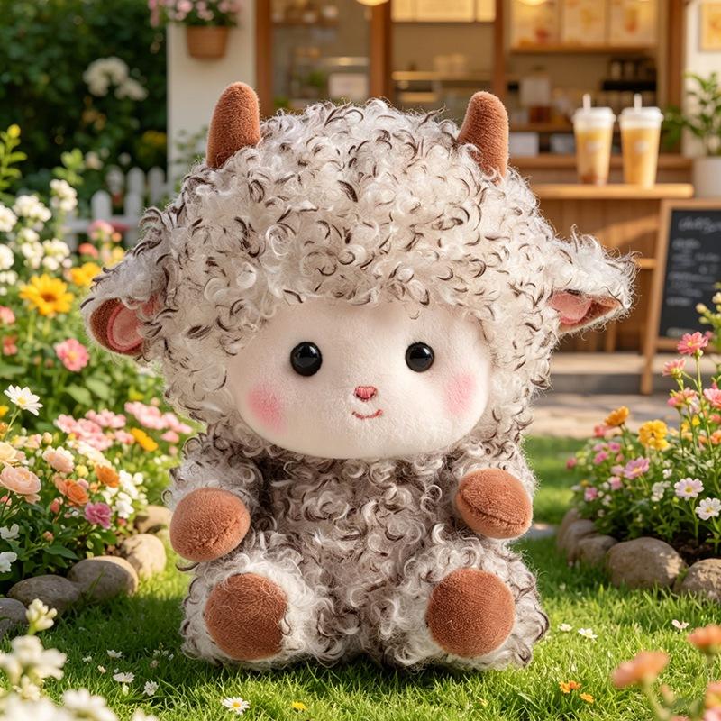 Romantische Locken Kleine Lamm Plüschtiere Niedliches Lächeln Sitzende Haltung Lammbaby Puppe Weiches Flauschiges Cartoon Tierpuppe Mädchen Geschenk 20cm