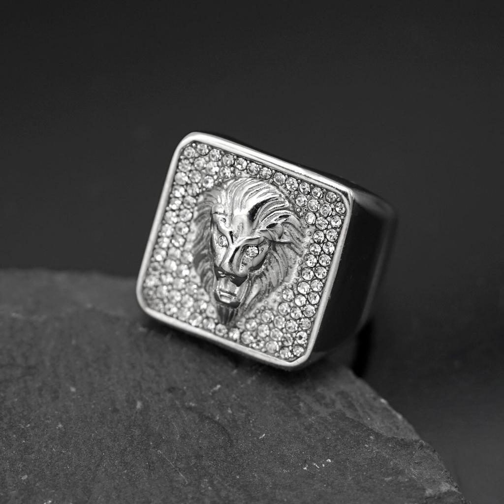 New 316L Stainless Steel Men lion Ring with rhinestone Rock Party for Biker Rider Male Boyfriend Jewelry Best Gift