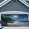 Une grande bannière de fête de plage tropicale lune pleine palmier avec fond océanique mer bleue claire sable blanc