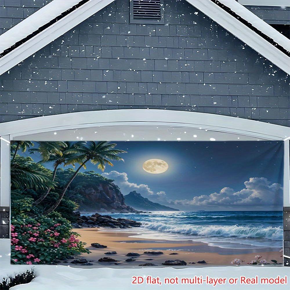 Une grande bannière de fête de plage tropicale lune pleine palmier avec fond océanique mer bleue claire sable blanc