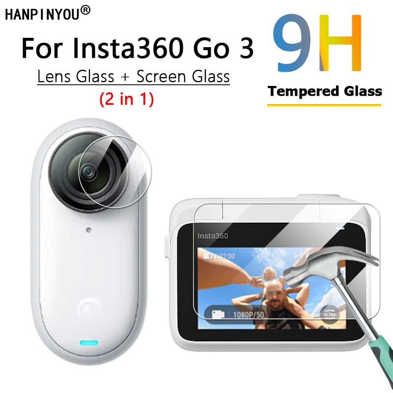 

2 в 1 для Insta360 Go 3 Tiny Action Camera, прозрачный ультратонкий объектив камеры + передний экран 2,5D 9H защитная пленка из закаленного стекла