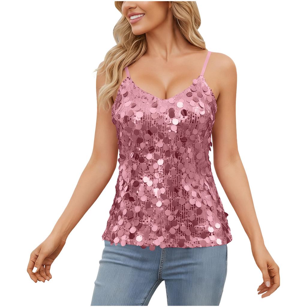 Damen Mode Pailletten Träger Sexy Lässig Tanktop Ärmelloses Oberteil