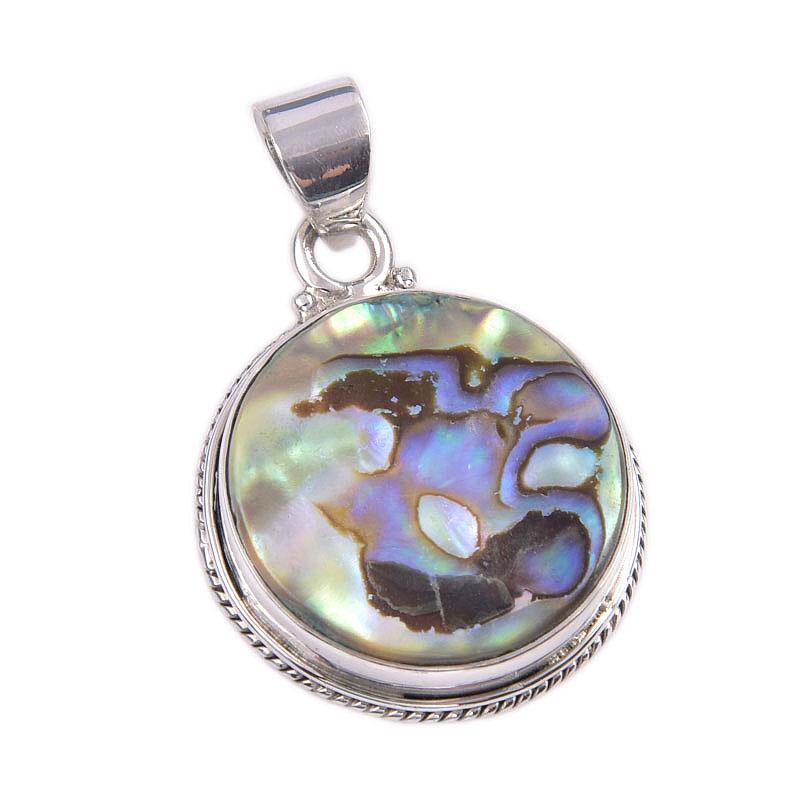 Pierre Précieuse Coquille d'Abalone Naturelle Argent Sterling Massif 925 Pendentif Cadeau 1.5" T0k78