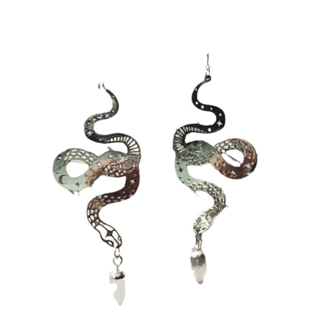Gothic Punk Silver Color Stainless Steel Sun Hollowed-out Cobra Snake Crystal Pendant Dangle Earrings for Women Jewelry Gifts